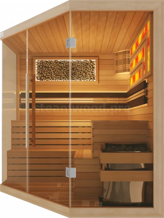 Четырехместная угловая финская сауна Luxury из кедра